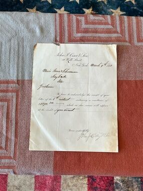 RARE! Antique 1883 John I. Cisco & Son Receipt